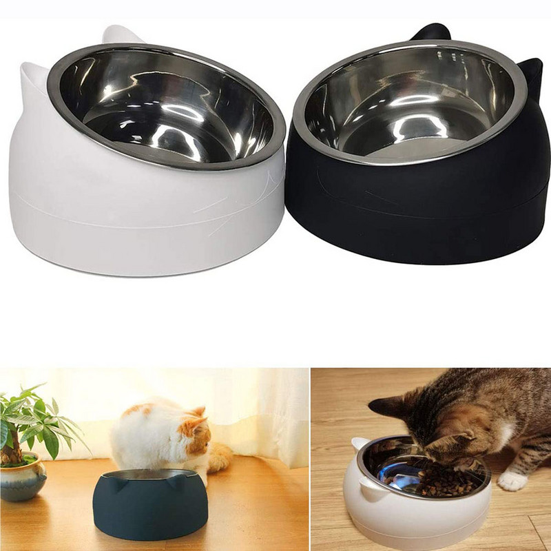 Pacelta kucēna suņa bļoda noliekta, paaugstināta mājdzīvnieku barotava Neizlīst kaķu barības trauks pret slīdēšanu, noņemama nerūsējošā tērauda bļoda mazam sunim