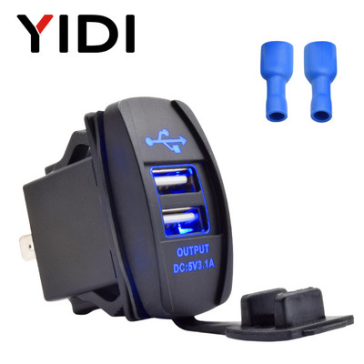 Universaalne Mini kahe USB-pordiga auto kiirlaadija pesa 3.1A ristkülikukujuline veekindel tolmukindel adapter 12V 24V iPhone Ipad Samsung