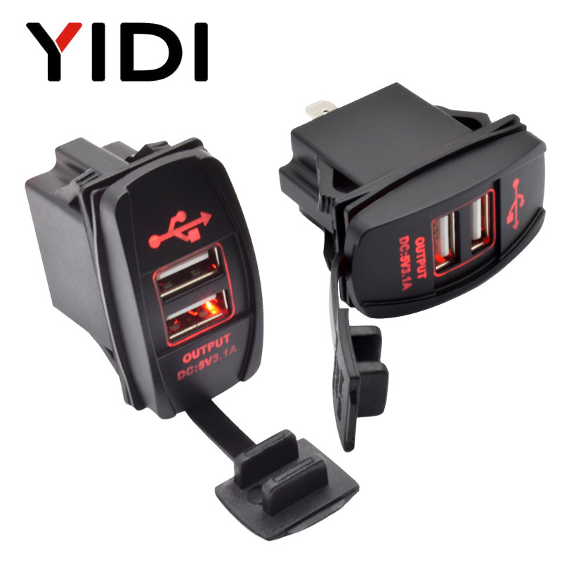 Universaalne Mini kahe USB-pordiga auto kiirlaadija pesa 3.1A ristkülikukujuline veekindel tolmukindel adapter 12V 24V iPhone Ipad Samsung