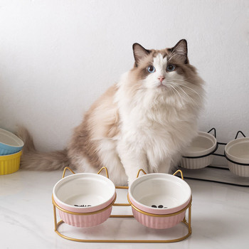 Cute Cats Dogs Feeders Μπολ Διπλά κεραμικά υπερυψωμένα μπολ για γάτες Μπολ για κατοικίδια Ποτό νερό Πιάτα φαγητού Αποτρέπουν την αυχενική σπονδύλωση