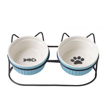 Cute Cats Dogs Feeders Μπολ Διπλά κεραμικά υπερυψωμένα μπολ για γάτες Μπολ για κατοικίδια Ποτό νερό Πιάτα φαγητού Αποτρέπουν την αυχενική σπονδύλωση
