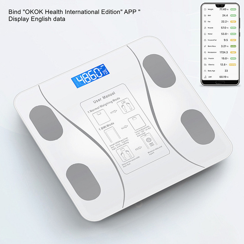 Inteligentna precizna vaga za tjelesnu masnoću za kupaonsku digitalnu vagu za tjelesnu težinu, četvrtasta plavozuba elektronska vaga