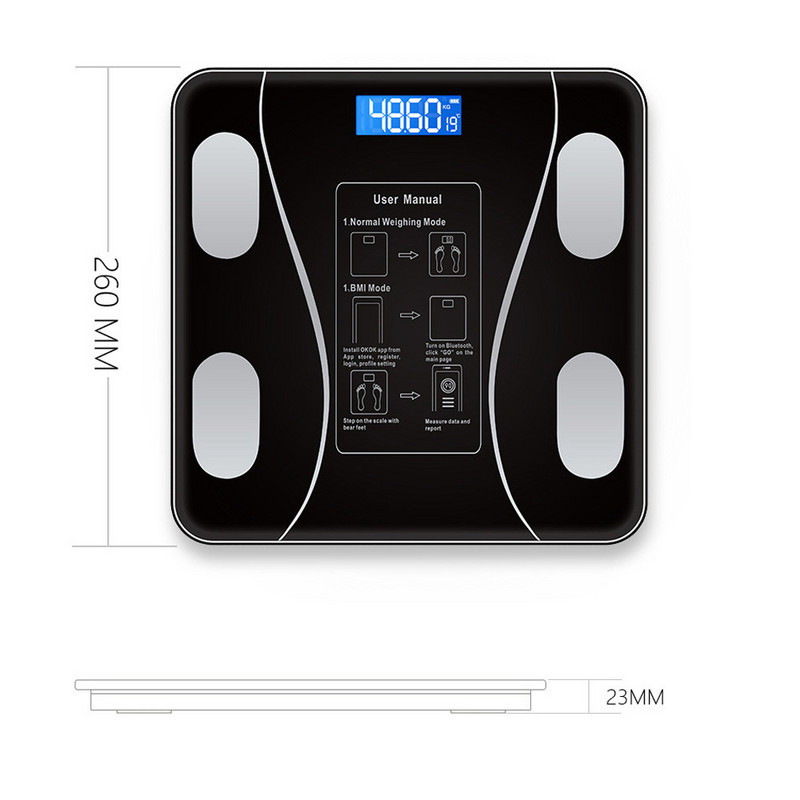 Inteligentna precizna vaga za tjelesnu masnoću za kupaonsku digitalnu vagu za tjelesnu težinu, četvrtasta plavozuba elektronska vaga