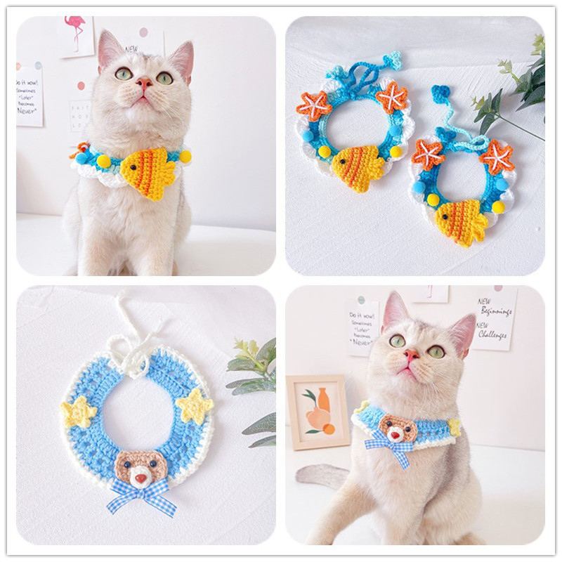 Äärmiselt armsad käsitsi kootud mood kassi rinnatüki aksessuaarid Värvilised väikeloomadest kootud villane kaelarihm lemmiklooma salli tarvikud kassipoja kutsikale