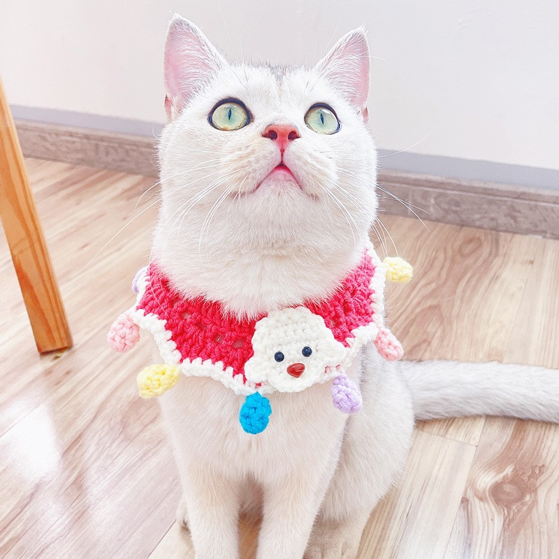 Äärmiselt armsad käsitsi kootud mood kassi rinnatüki aksessuaarid Värvilised väikeloomadest kootud villane kaelarihm lemmiklooma salli tarvikud kassipoja kutsikale