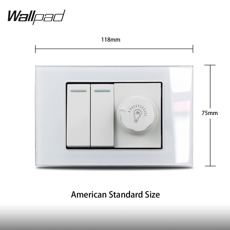 118 * 75 mm dimmeri ja 2 nupuga seinalüliti seinaplaat, valge klaas, 2 rühma 1 2-suunaline lüliti valguse valgustuse dimmeri juhtlülitiga