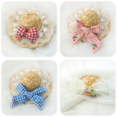 Princese Ins salmu cepure kažokādas bumbiņas mežģīnes liela bantīte jauka cepure suns kaķis vasaras modes priekšmeti mājdzīvnieku saģērbšanās dekori rotājumi aksesuāri