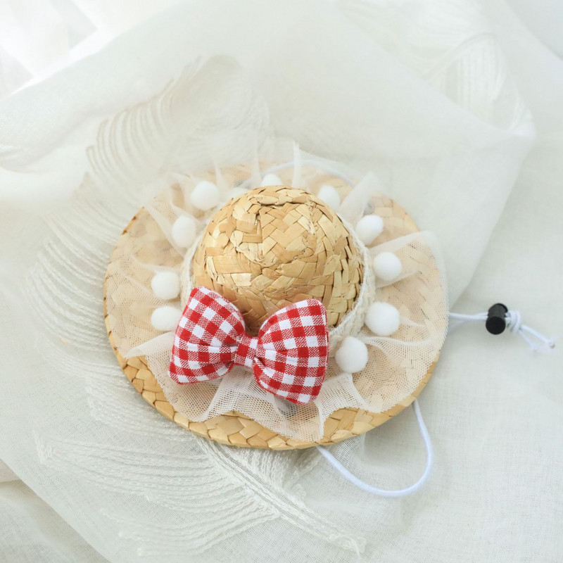 Princese Ins salmu cepure kažokādas bumbiņas mežģīnes liela bantīte jauka cepure suns kaķis vasaras modes priekšmeti mājdzīvnieku saģērbšanās dekori rotājumi aksesuāri