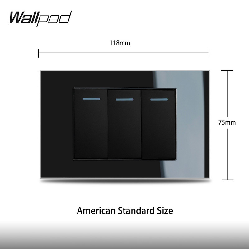 118*75mm 1 2 3 4 Gang On Off Gumb Zidna ploča 110V-240V Wallpad L3 Crno staklo Preklopni prekidač 6M za IT IL US AU