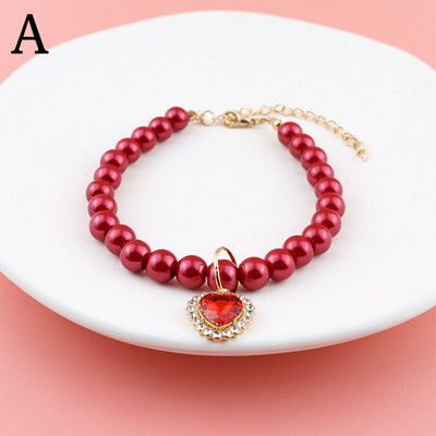 1PC Ogrlica za pse, biserna ogrlica s vještačkim dijamantima, privjesak u obliku ljubavi, podesiva ogrlica za pse, mačka, ogrlica, dodaci za kućne ljubimce