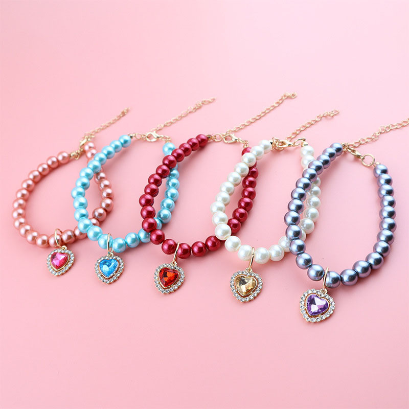 1PC Ogrlica za pse, biserna ogrlica s vještačkim dijamantima, privjesak u obliku ljubavi, podesiva ogrlica za pse, mačka, ogrlica, dodaci za kućne ljubimce