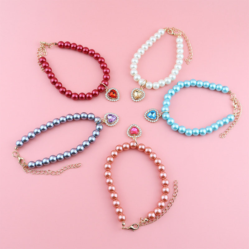 1PC Ogrlica za pse, biserna ogrlica s vještačkim dijamantima, privjesak u obliku ljubavi, podesiva ogrlica za pse, mačka, ogrlica, dodaci za kućne ljubimce