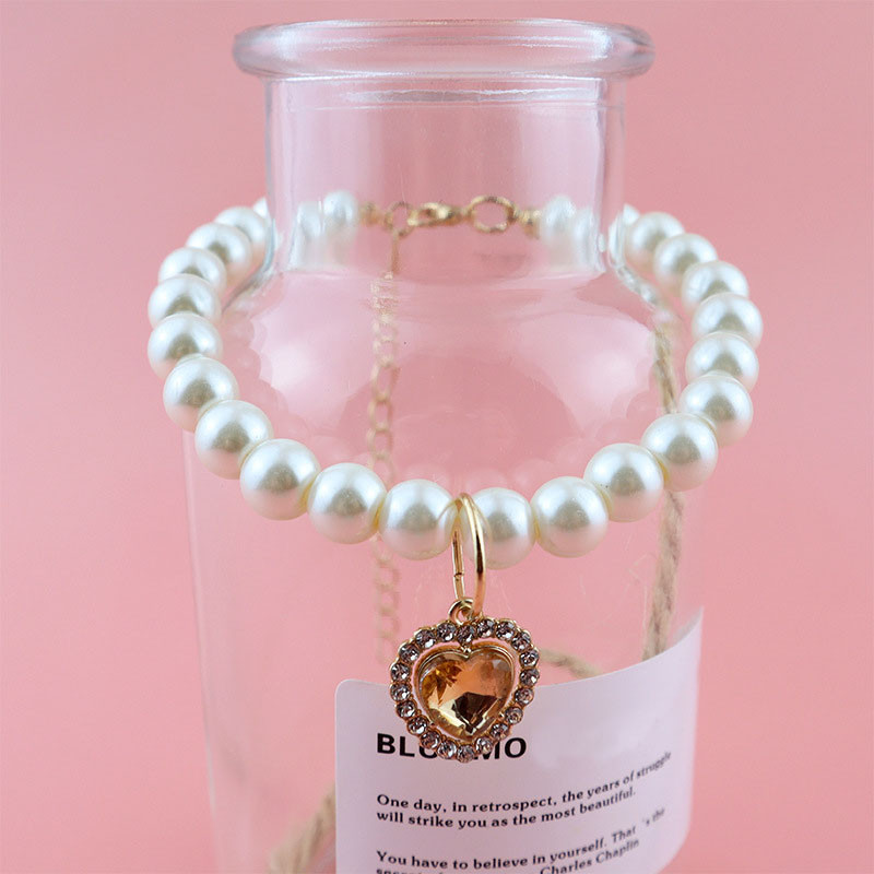 1PC Ogrlica za pse, biserna ogrlica s vještačkim dijamantima, privjesak u obliku ljubavi, podesiva ogrlica za pse, mačka, ogrlica, dodaci za kućne ljubimce