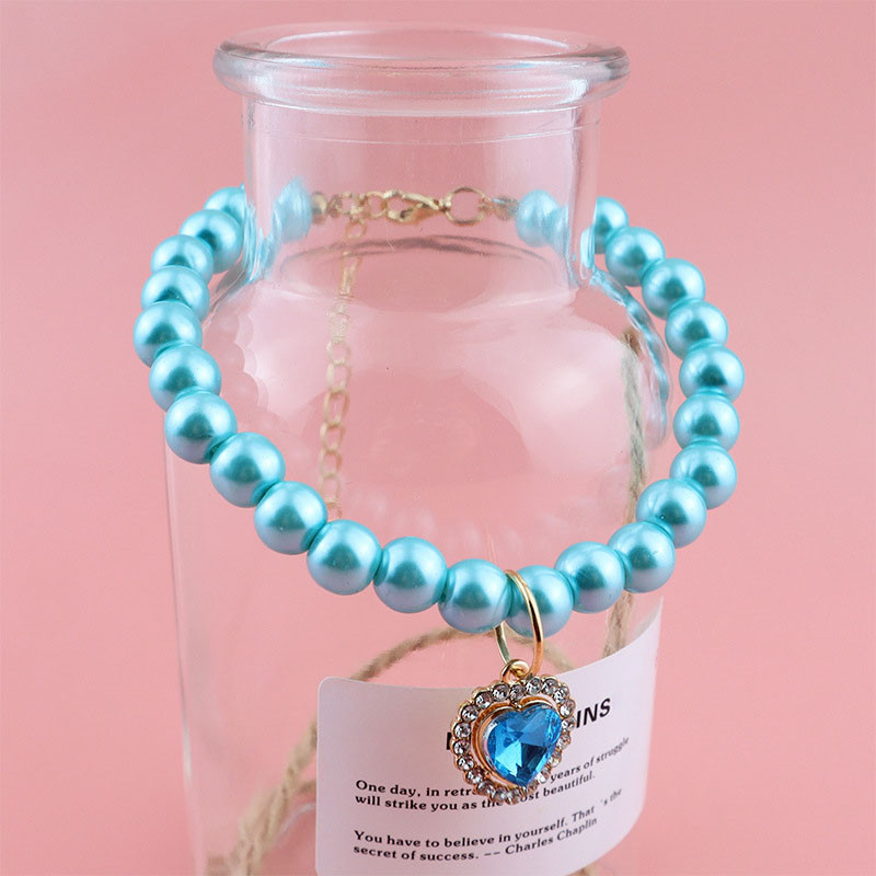 1PC Ogrlica za pse, biserna ogrlica s vještačkim dijamantima, privjesak u obliku ljubavi, podesiva ogrlica za pse, mačka, ogrlica, dodaci za kućne ljubimce