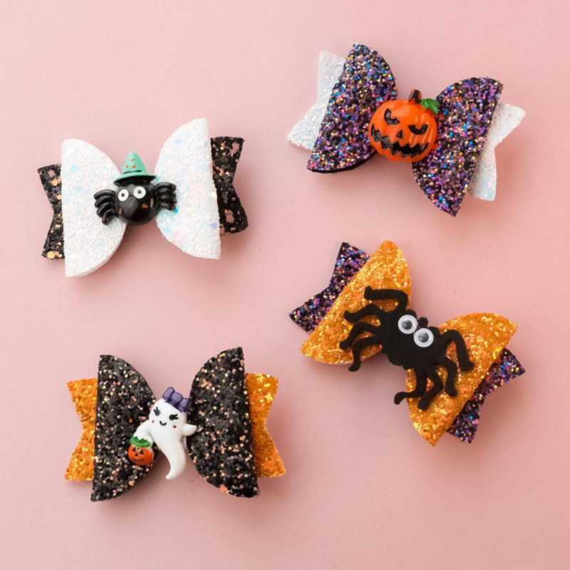 Uzkrītoša laba Helovīna tipa suņa kaķa matu sprādzes ar loku mezglu Vieglas suņu matu sprādzes Spīdīgs vizuāls efekts ikdienas valkāšanai