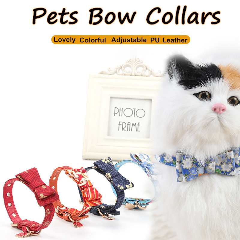 Ogrlica za mačke u japanskom stilu, ogrlica s leptir mašnom, podesiva PU kožna ogrlica za mačke za male pse