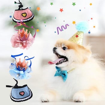 Кучешки комплект за рожден ден 1 комплект стилен елегантен бантик домашен любимец котка кучета комплект корона за рожден ден за парти