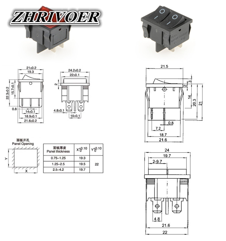 KCD5 21x24mm 21*24mm Preklopni prekidači Kit 4 Pin 6Pin 2 Položaj 3 Položaj 15A/250VAC ON-OFF ON-OFF-ON