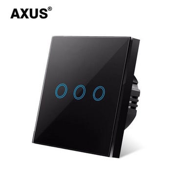 AXUS EU Touch Switch Power Led Panel Стенен ключове за осветление Закалено черно бяло кристално стъкло 1/2/3 Gang Interruttore AC100-240V