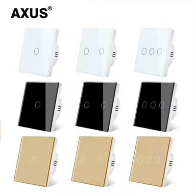 AXUS EU Touch Switch Power Led Panel Стенен ключове за осветление Закалено черно бяло кристално стъкло 1/2/3 Gang Interruttore AC100-240V