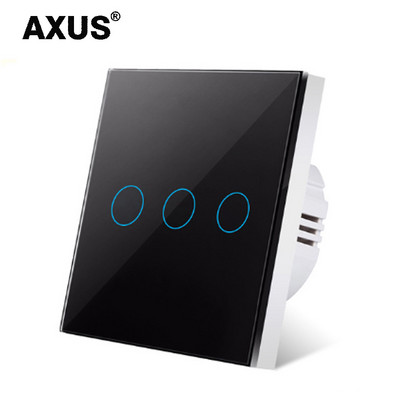 AXUS EU prekidač osjetljiv na dodir Power Led panel zidni prekidači za rasvjetu Kaljeno crno bijelo kristalno staklo 1/2/3 Gang Interruttore AC100-240V