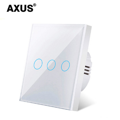 AXUS EU prekidač osjetljiv na dodir Power Led panel zidni prekidači za rasvjetu Kaljeno crno bijelo kristalno staklo 1/2/3 Gang Interruttore AC100-240V
