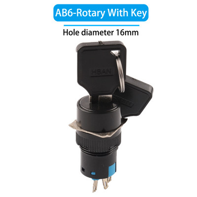 1 tk 16 mm AB6 3/6 kontaktiga nupuga nupp Lüliti väike kandiline ja ümmargune Hädaseiskamisnupp Lüliti Käivitus Toitelüliti Võtmega lüliti
