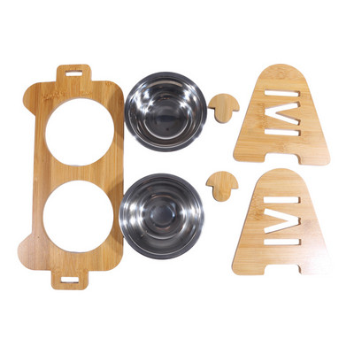 Bambusa paaugstinātas suņu bļodas ar regulējamu statīvu, paceltu kucēnu kaķu barību ūdens bļodas, turētājs trušu barotājs mazam un vidējam mājdzīvnieku sunim