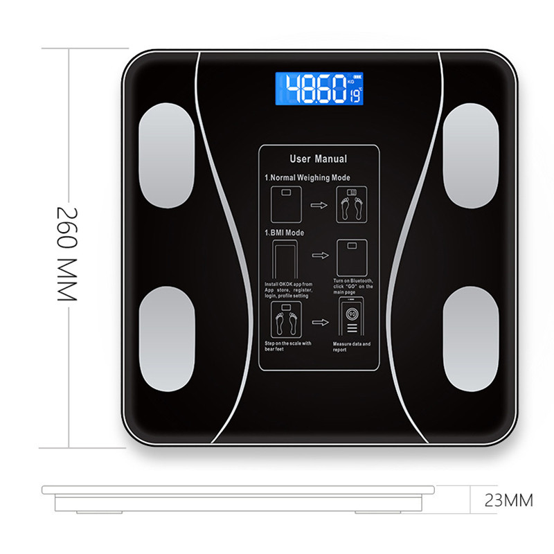 „Bluetooth“ svorio svarstyklės „Fat Smart Electronic“ KMI sudėtis Tikslios mobiliojo telefono analizatoriaus LED skaitmeninės grindų svarstyklės