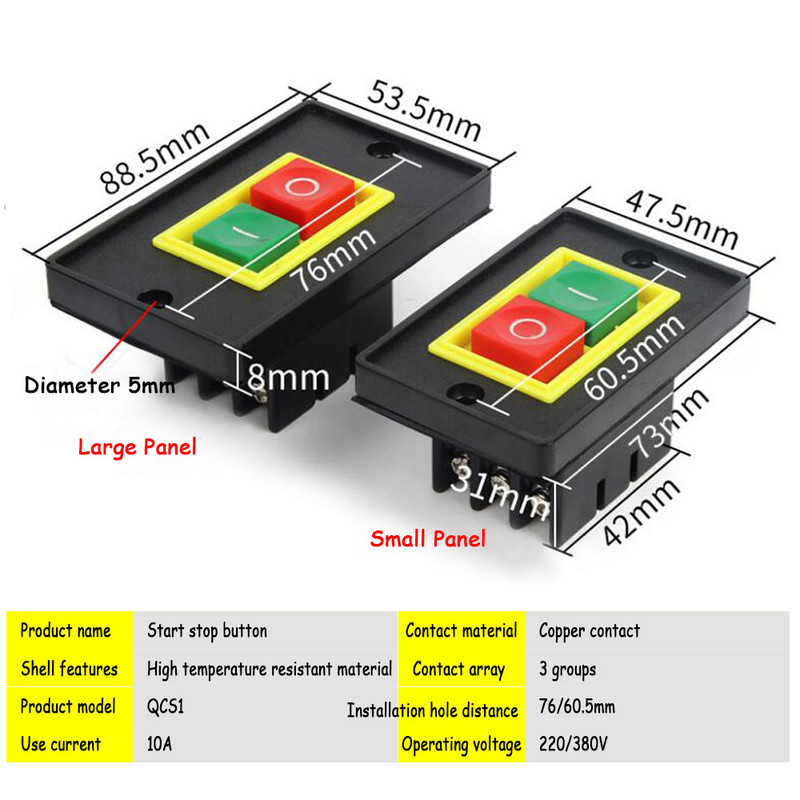 AC 380V 2KW I/O Uključeno Isključeno Start Stop Tipkasti prekidač 6 vijčanih priključaka QCS1 Velika/mala ploča