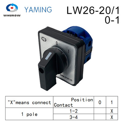 LW26-20/1 LW28 YMW26 SISSE/VÄLJA 2 asend 2 poolused 4 klemmid hõbedane kontakt CA-10 440V Ui 690V 20A pöördnukk lüliti