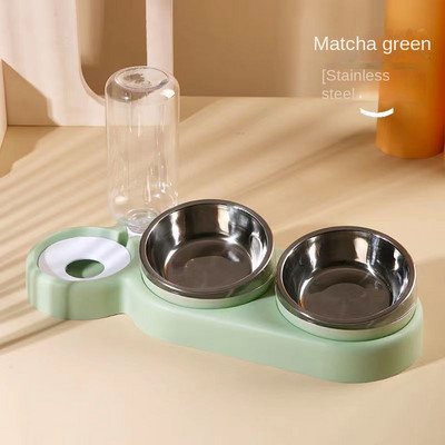 Divu kaķu bļodas 2 vienā automātiskā mājdzīvnieku barotava noņemama gravitācijas ūdens dozators pārtikas bļoda jauninājums Pacelts dizains pret vemšanu