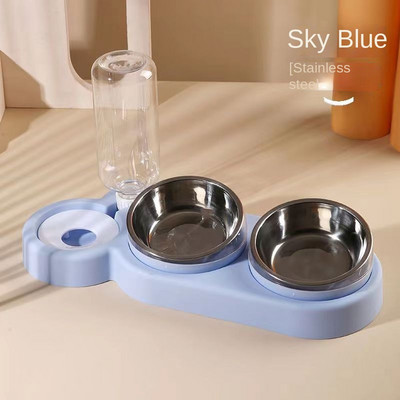 Divu kaķu bļodas 2 vienā automātiskā mājdzīvnieku barotava noņemama gravitācijas ūdens dozators pārtikas bļoda jauninājums Pacelts dizains pret vemšanu