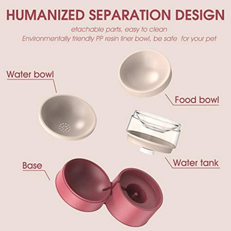 Divu kaķu bļodas 2 vienā automātiskā mājdzīvnieku barotava noņemama gravitācijas ūdens dozators pārtikas bļoda jauninājums Pacelts dizains pret vemšanu