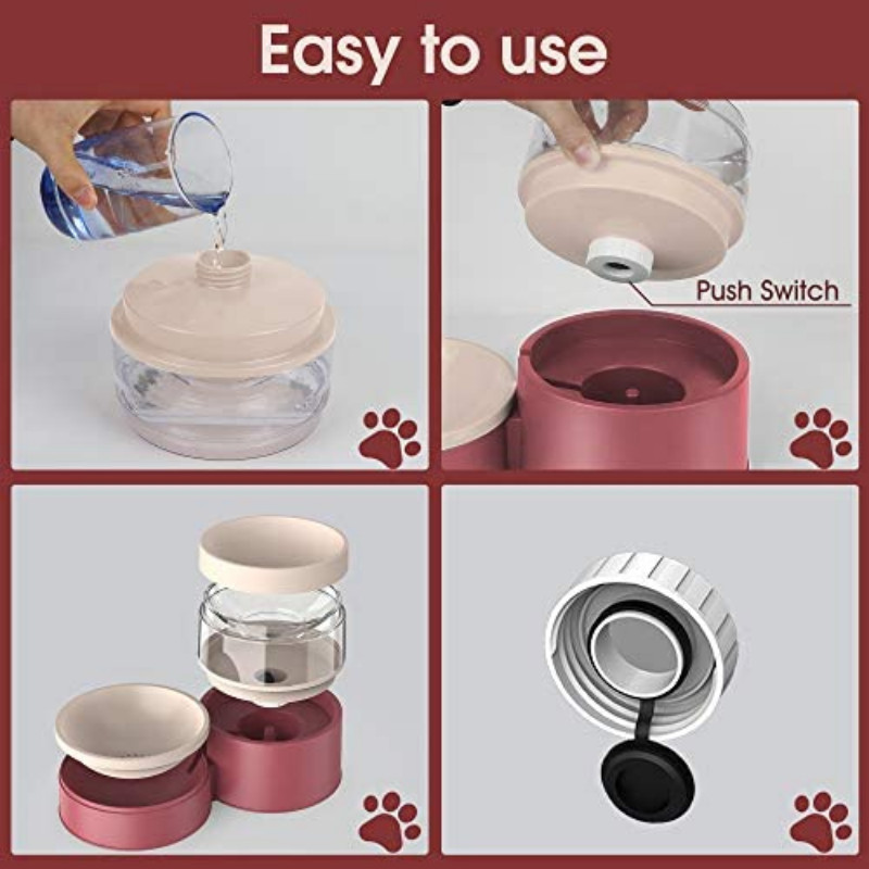 Divu kaķu bļodas 2 vienā automātiskā mājdzīvnieku barotava noņemama gravitācijas ūdens dozators pārtikas bļoda jauninājums Pacelts dizains pret vemšanu
