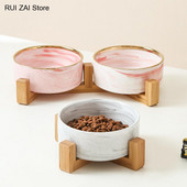 Hranilica za kućne ljubimce za velike mačke s ravnim licem Štenci Mramorna keramička zdjela za pse Zdjele za mačju hranu i vodu Posuda s drvenim stalkom Teška težina