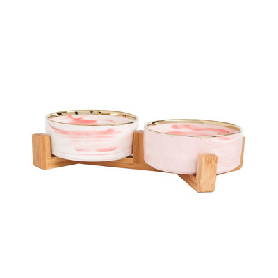 Hranilica za kućne ljubimce za velike mačke s ravnim licem Štenci Mramorna keramička zdjela za pse Zdjele za mačju hranu i vodu Posuda s drvenim stalkom Teška težina