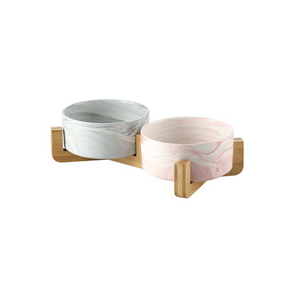 Hranilica za kućne ljubimce za velike mačke s ravnim licem Štenci Mramorna keramička zdjela za pse Zdjele za mačju hranu i vodu Posuda s drvenim stalkom Teška težina