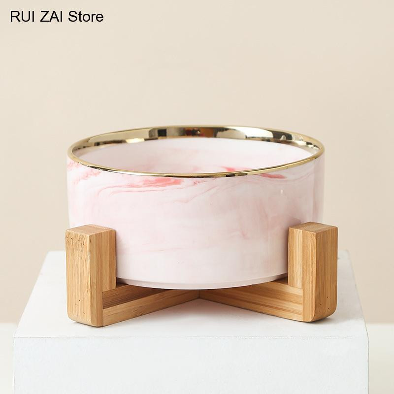 Hranilica za kućne ljubimce za velike mačke s ravnim licem Štenci Mramorna keramička zdjela za pse Zdjele za mačju hranu i vodu Posuda s drvenim stalkom Teška težina