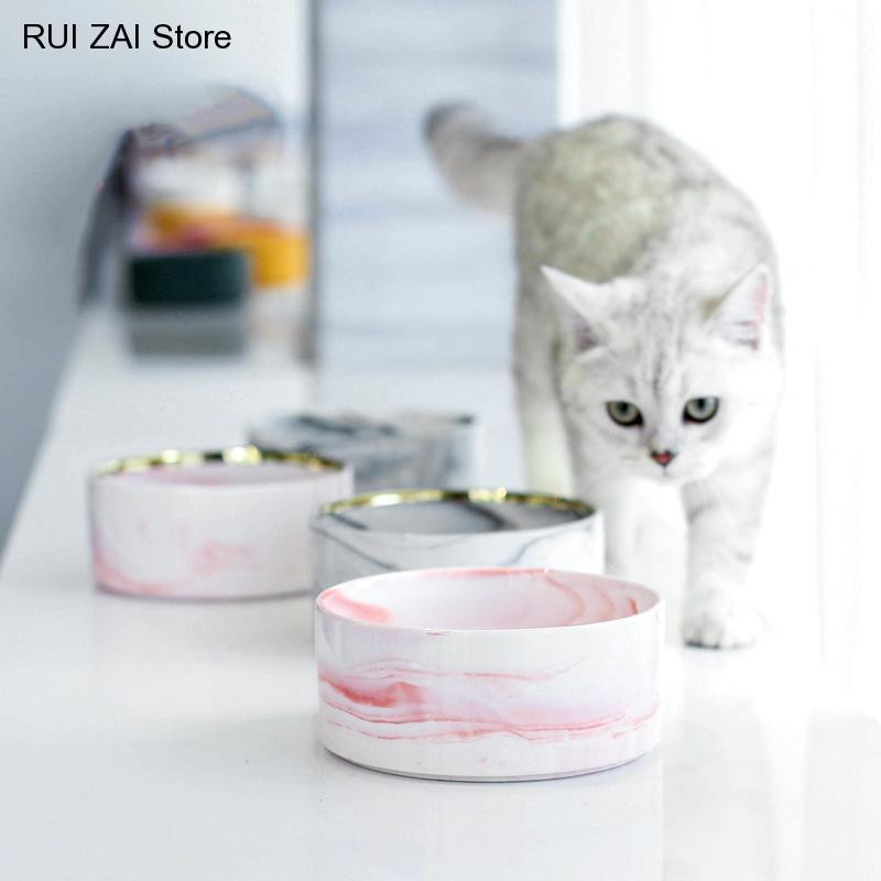 Hranilica za kućne ljubimce za velike mačke s ravnim licem Štenci Mramorna keramička zdjela za pse Zdjele za mačju hranu i vodu Posuda s drvenim stalkom Teška težina