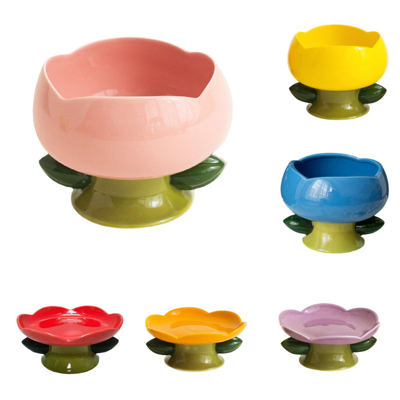 Kõrge jalakaitse Lemmiklooma keraamiline kauss kassidele ja koertele Keraamiline lemmikloomakauss Libisemiskindel lillekujuline kassikauss Toidu jook lemmikloomade söötja