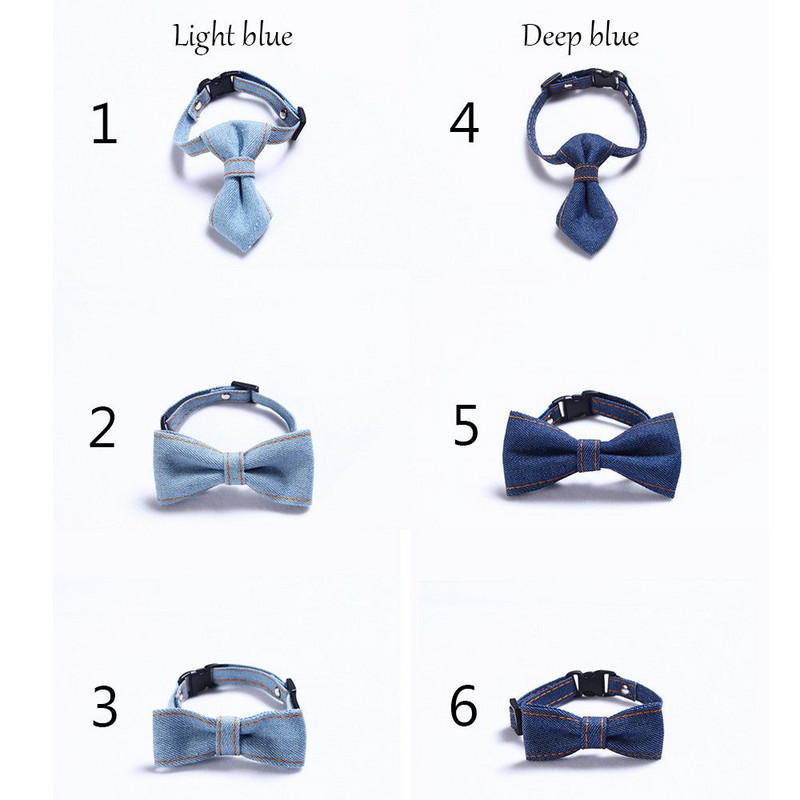Skaisti vienkrāsaini mājdzīvnieki kaķu kaklasiksnas Regulējamas kucēnu čivavas kaklarotas drošības sprādzes džinsa kaķēnu tauriņa kaklasaite truša kaklasaite