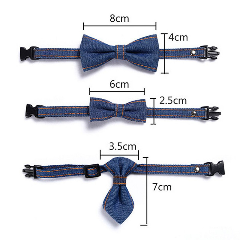 Skaisti vienkrāsaini mājdzīvnieki kaķu kaklasiksnas Regulējamas kucēnu čivavas kaklarotas drošības sprādzes džinsa kaķēnu tauriņa kaklasaite truša kaklasaite