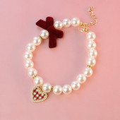 Guler adorabil pentru animale de companie Bowknot universal câine pisoi imitație de perle guler bijuterii colier confortabil pentru animale de companie Accesorii pentru animale de companie