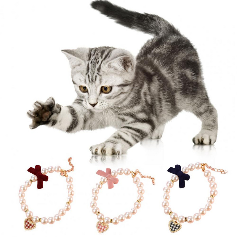 Guler adorabil pentru animale de companie Bowknot universal câine pisoi imitație de perle guler bijuterii colier confortabil pentru animale de companie Accesorii pentru animale de companie