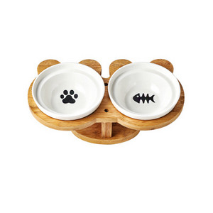 Jauni Amboo koka keramikas izstrādājumi kaķu bļodām mājdzīvnieku piederumi, dubultie trauki, pārtikas ūdens bļodas aizsardzība, mugurkaula augsta pēda, slīpa mājdzīvnieku barotava