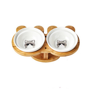 Jauni Amboo koka keramikas izstrādājumi kaķu bļodām mājdzīvnieku piederumi, dubultie trauki, pārtikas ūdens bļodas aizsardzība, mugurkaula augsta pēda, slīpa mājdzīvnieku barotava