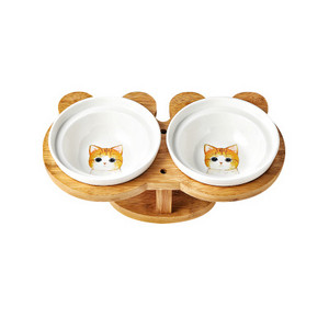Jauni Amboo koka keramikas izstrādājumi kaķu bļodām mājdzīvnieku piederumi, dubultie trauki, pārtikas ūdens bļodas aizsardzība, mugurkaula augsta pēda, slīpa mājdzīvnieku barotava