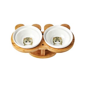 Jauni Amboo koka keramikas izstrādājumi kaķu bļodām mājdzīvnieku piederumi, dubultie trauki, pārtikas ūdens bļodas aizsardzība, mugurkaula augsta pēda, slīpa mājdzīvnieku barotava