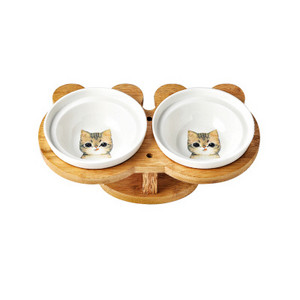 Jauni Amboo koka keramikas izstrādājumi kaķu bļodām mājdzīvnieku piederumi, dubultie trauki, pārtikas ūdens bļodas aizsardzība, mugurkaula augsta pēda, slīpa mājdzīvnieku barotava